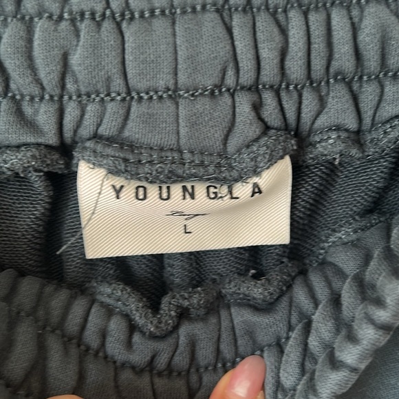 YoungLA #256 Anthem Joggers Large blue Embroidered Script Cuffed Urban - Picture 4 of 9